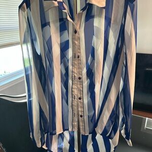 Striped Sheer Button-Up Blouse